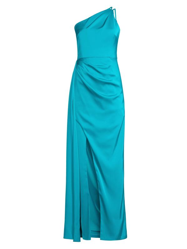 فستان ساتان منسدل بكتف واحد