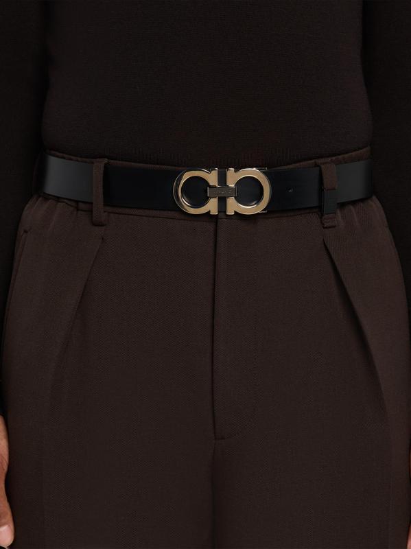 #2: حزام جانسيني بإبزيم من الجلد الناعم القابل للانعكاس - أسود بني