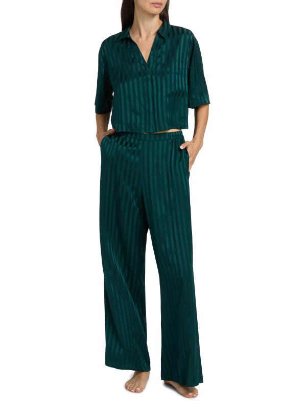 #7: بيجامة جاكار عالية الارتفاع مخططة من الحرير قابلة للغسل - جاكار السرو الداكن