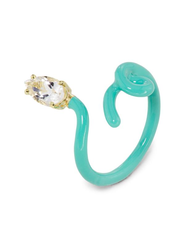 خاتم You
re So Vine Baby Vine Tendril من الذهب الأصفر عيار 9 قيراط والفضة الإسترلينية والكريستال الصخري والمينا بالنعناع