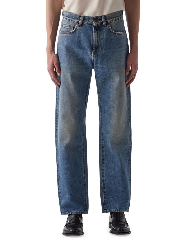 Washed-Denim Mid-Rise Straight-Leg Jeans