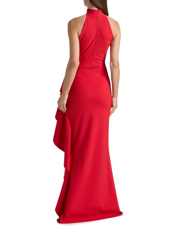 #4: فستان Guzen بدون أكمام مزين بكشكشة - ريد باشن