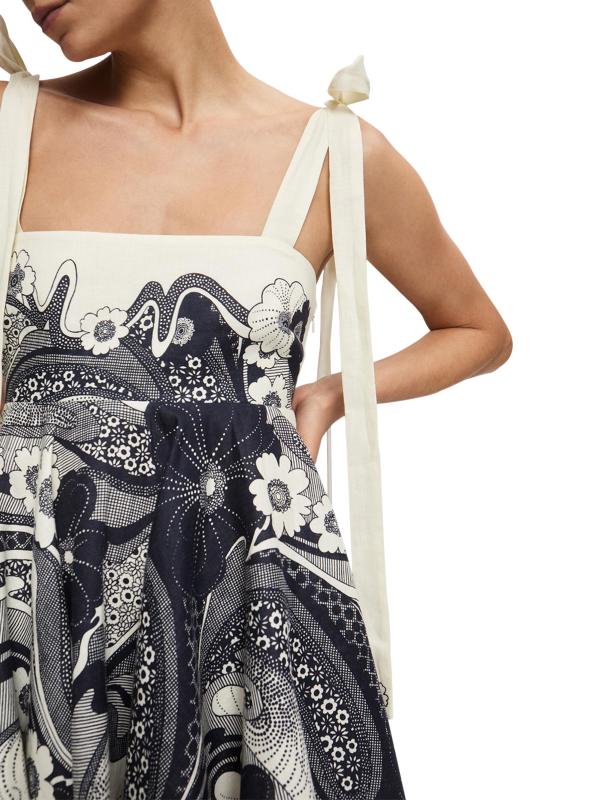 #4: فستان ميكي فلورال من الكتان - أزرق + أبيض