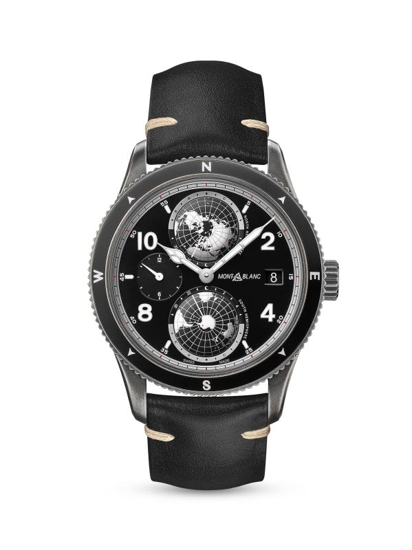 1858 Geosphere Stainless Steel 
Leather Strap Watch