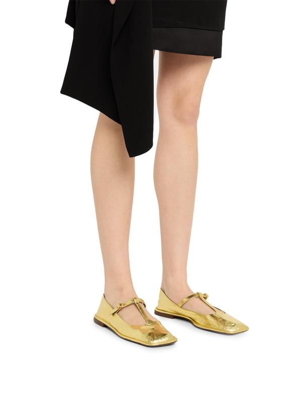 #2: حذاء باليرينا من الجلد المعدني بحزام على شكل حرف T - الذهب