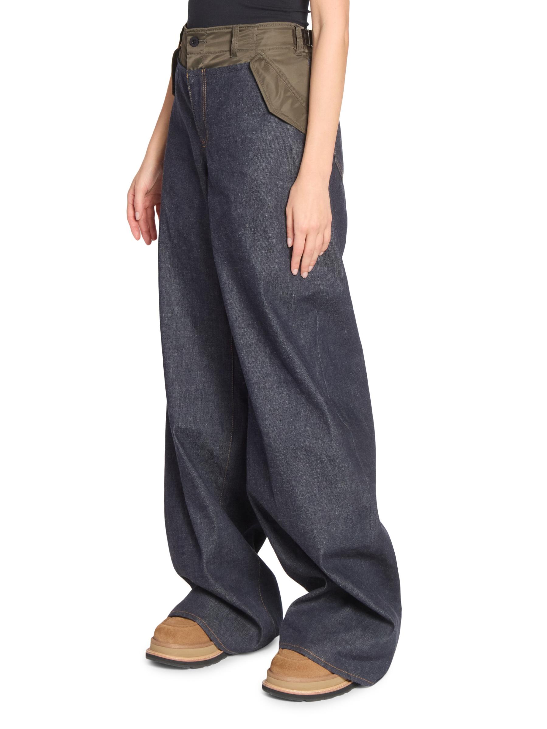 【Sacai】 High-riseコットン gabardineワイドレッグパンツ Sacai - デニム・ダブルウエストバンド・ワイドレッグ・パンツ