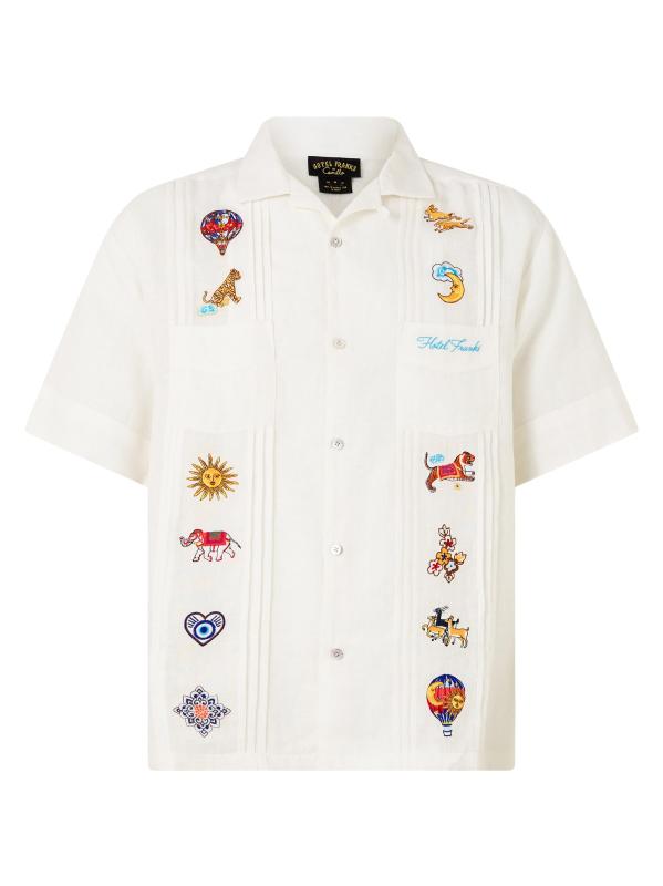 Embroidered Pleated Linen Shirt