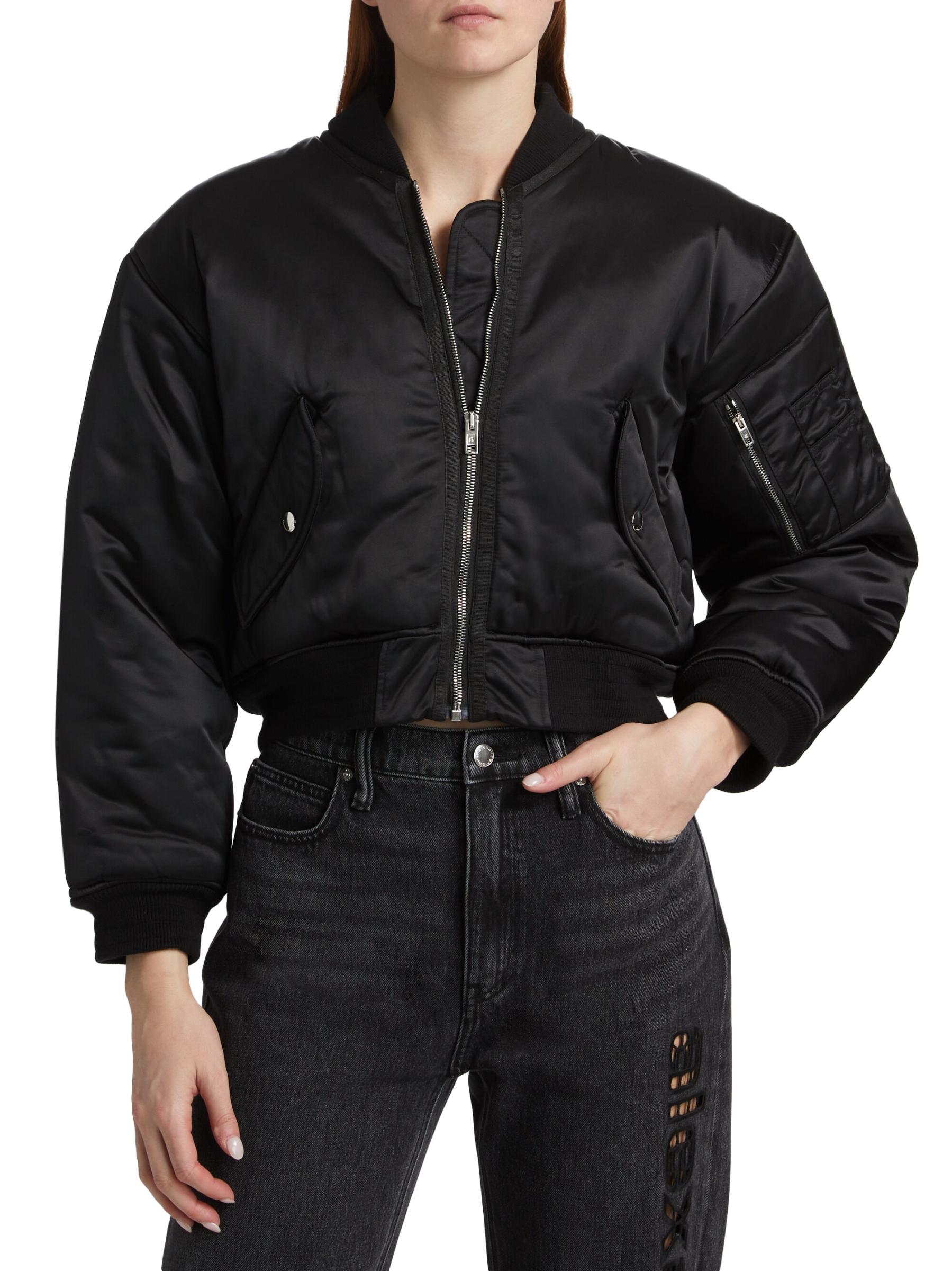 Shop Alexander Wang - Shrunken Logo Embroidered Bomber