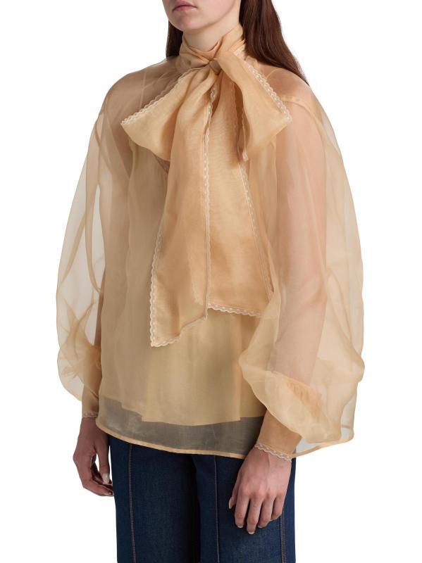 #3: بلوزة أورجانزا الحريرية المطرزة من Memento - بني داكن