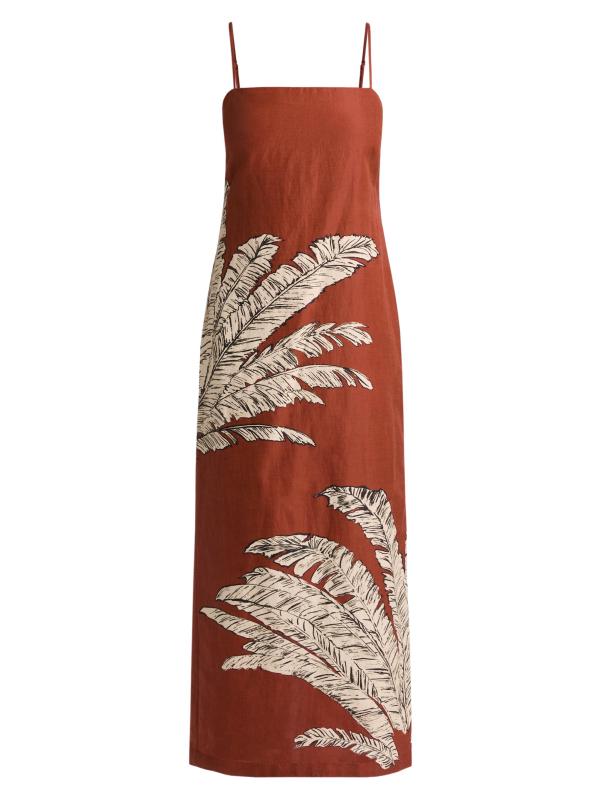 فستان متوسط الطول من القطن والكتان