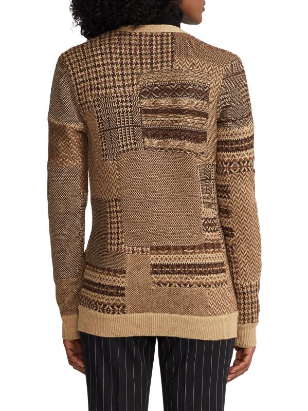 #4: كارديغان من مزيج الكتان المرقع - تان مالتي