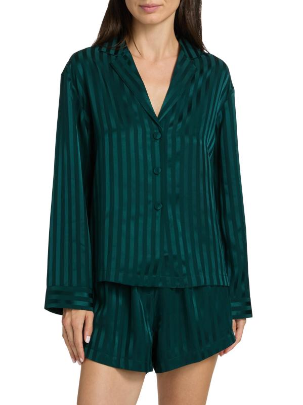 #2: بيجامة قصيرة من الجاكار الحريري المقلّم - جاكار السرو الداكن