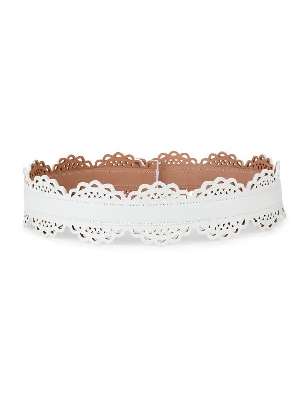 #2: حزام خصر من الجلد بتصميم هندسي - أبيض
