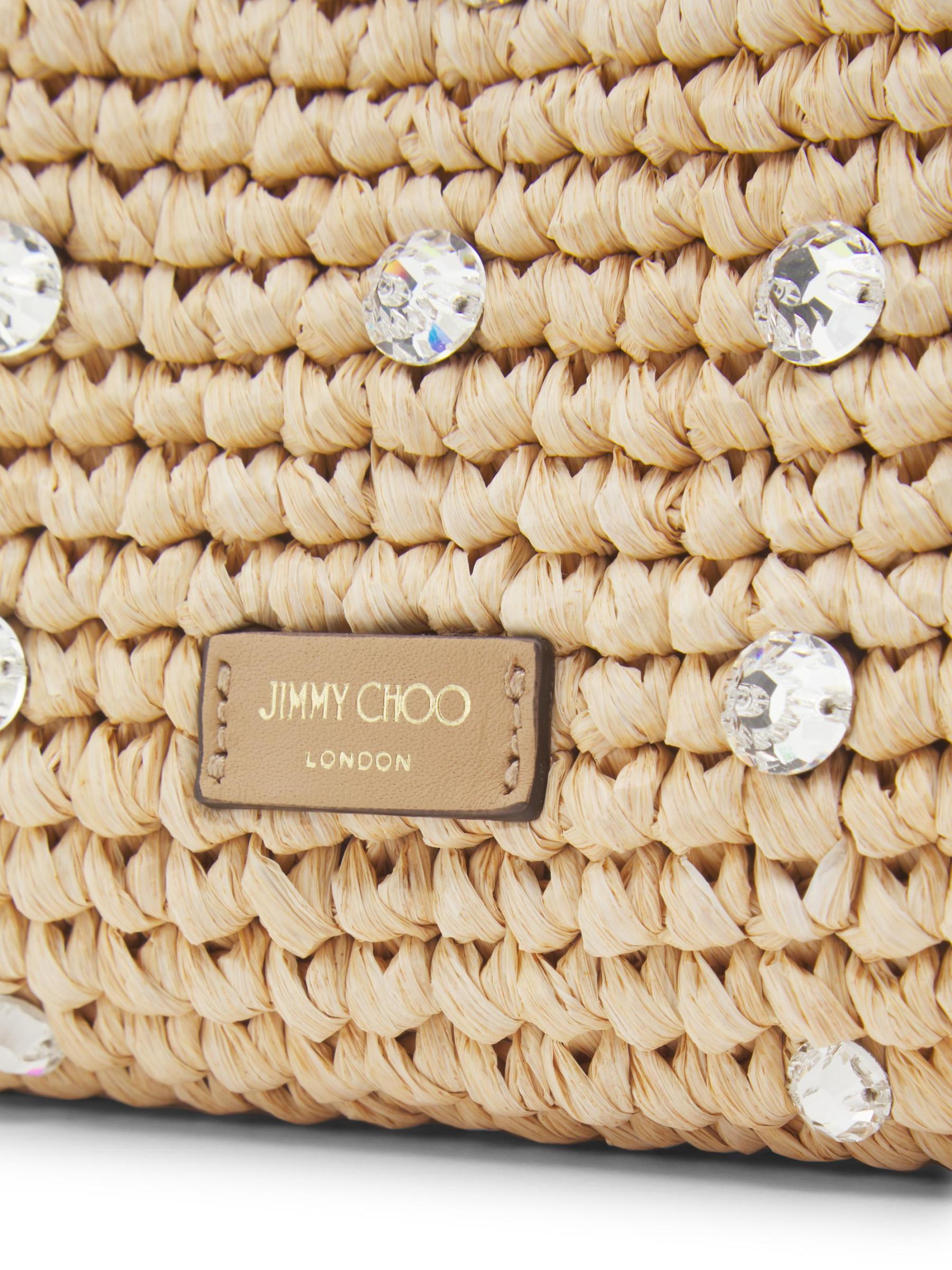 Shop Jimmy Choo - Cinch Small Crystal-Embellished Raffia Shoulder