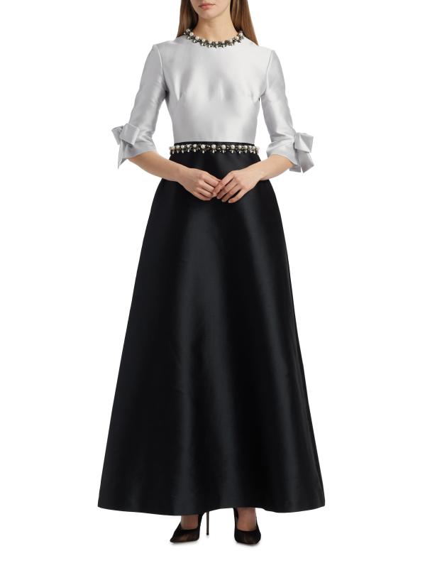 #7: قميص وخصر من الساتان المزين بلونين - أسود+فضي