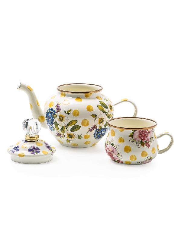 #2: طقم إبريق شاي وأكواب شاي من قطعتين مطلي بالمينا من وايلد فلاورز - NO COLOR
