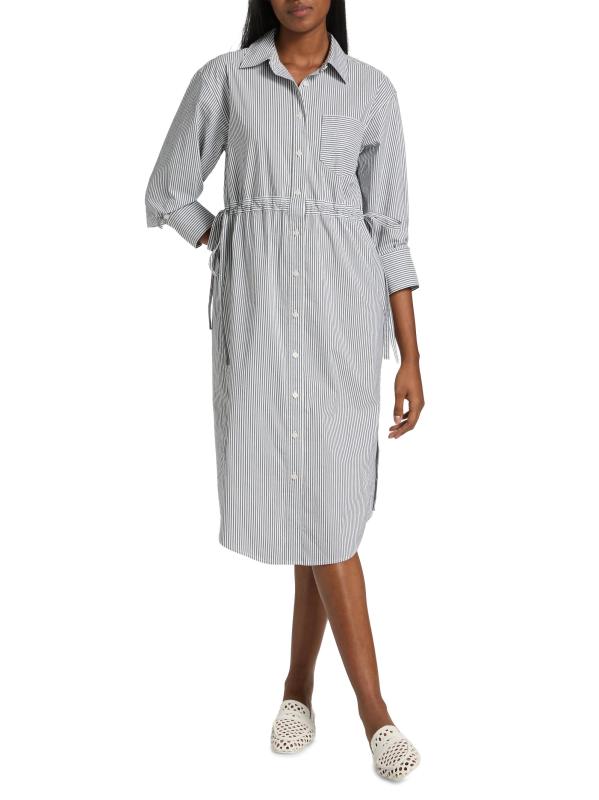 #7: فستان Annalisa مخطط من مزيج القطن - رمادي أبيض