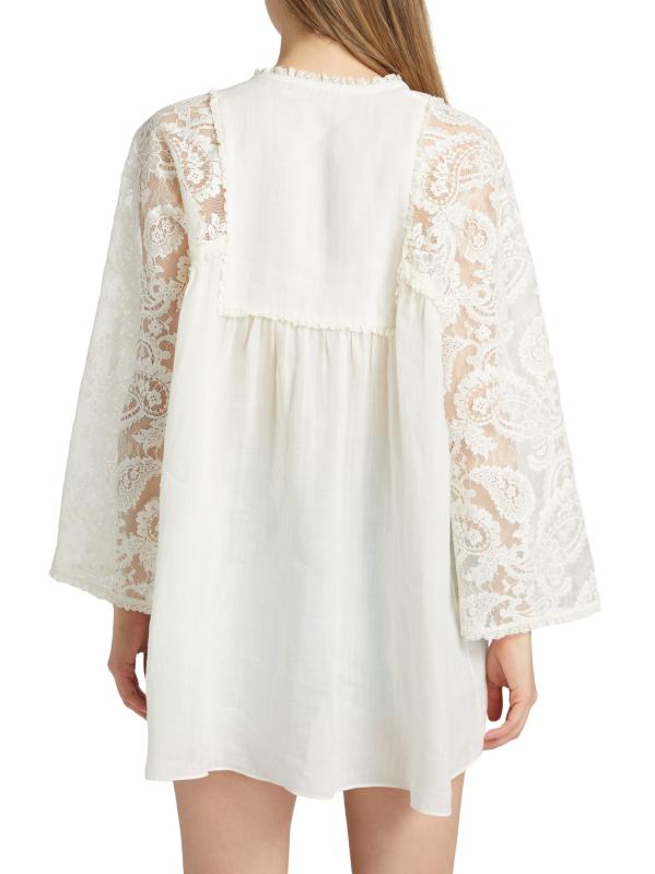 ワンピース ZIMMERMANN ASCENSION LACE YOKE RAMIE TUNIC Shop Zimmermann - Ascension Lace Yoke Tunic | Saks Fifth