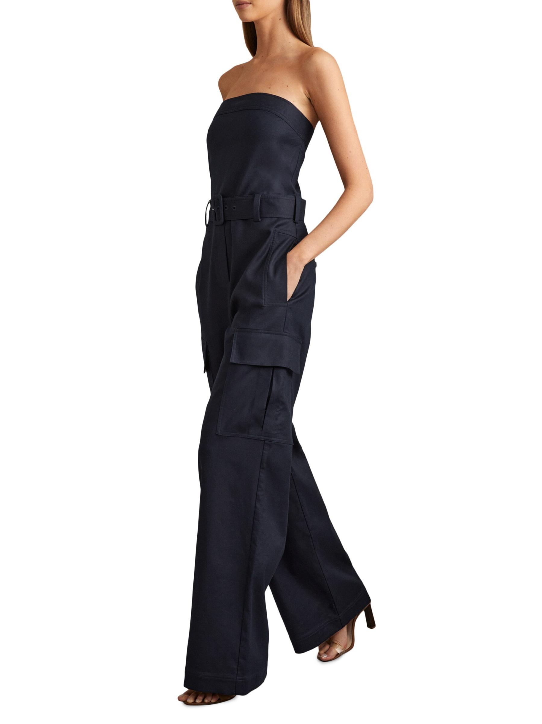 REISS☆Lois Navy Strapless Belted Wide Leg Jumpsuit【UK発】 Reiss Lois Navy Strapless Belted Wide Leg Jumpsuit | REISS