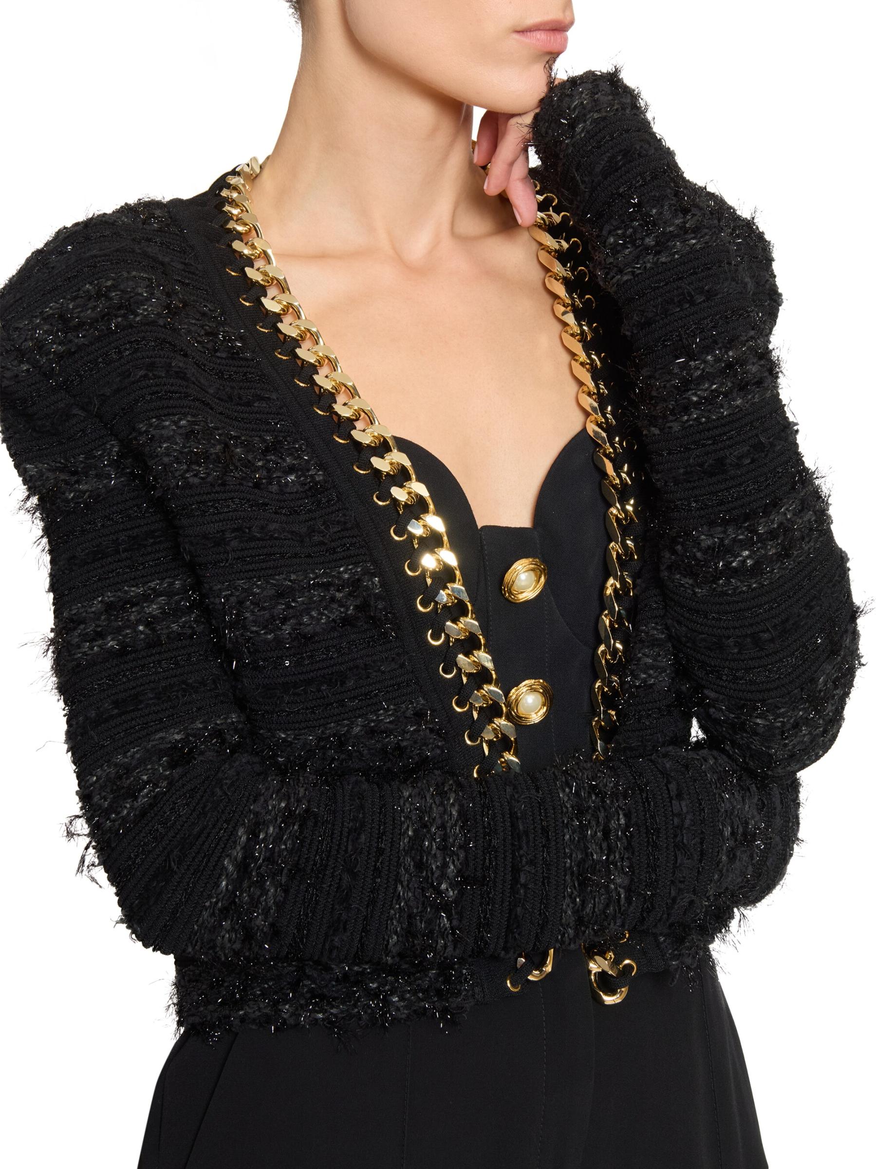 【BALMAIN】チェーントリム シングルブレスト ツイード ブレザー Balmain - ツイード・ウール混チェーン・トリム・ジャケット を