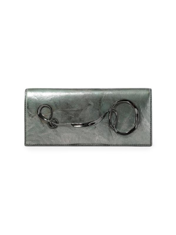 حقيبة يد جلدية معدنية بمقبض جانبي ملتوي