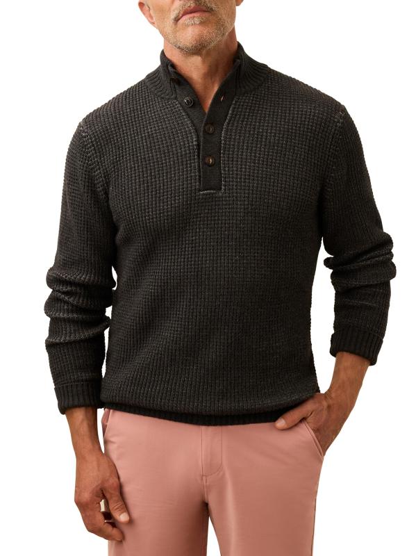 سترة محبوكة بتصميم وافل بفتحة ربع