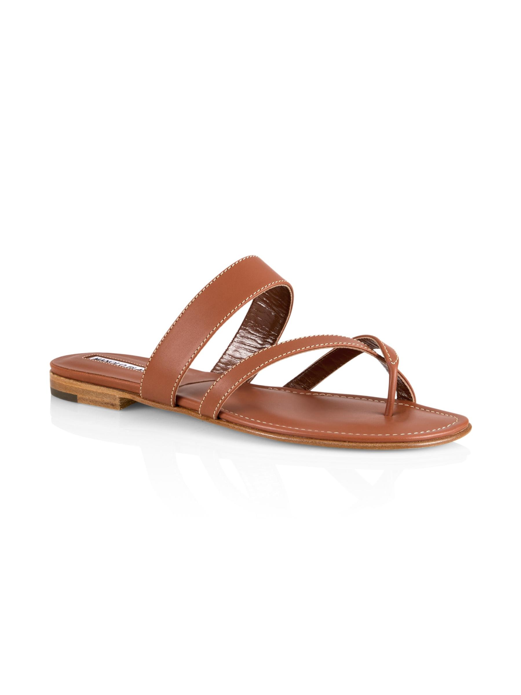 Shop Manolo Blahnik - Susa Leather Thong Sandals | Saks