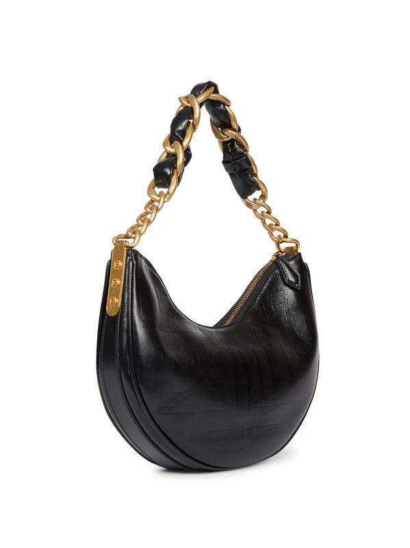 Shop Balmain - 1945 Soft Moon Crinkled Leather Shoulder Bag