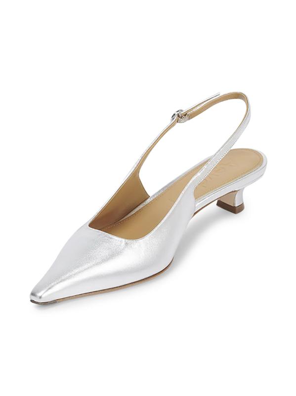 #3: حذاء سلينغ باك بكعب صغير بحجم 35 ملم من Catrina من الجلد - فضة