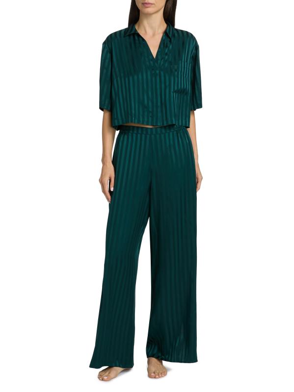 #2: بيجامة جاكار عالية الارتفاع مخططة من الحرير قابلة للغسل - جاكار السرو الداكن