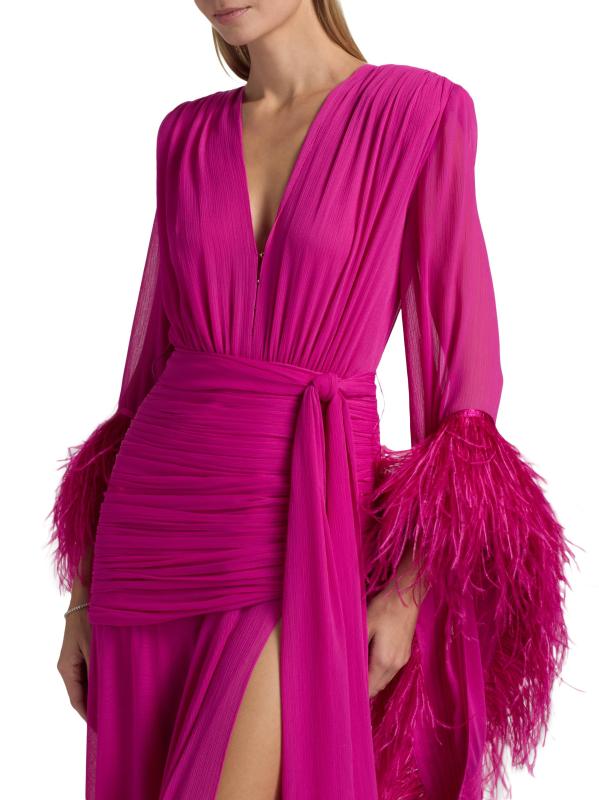 #5: فستان شيفون مزيّن بالريش من غيشا - وردي