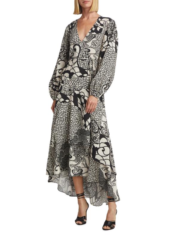 #2: فستان زاريلا ملفوف بطبعة - طباعة باللون الأسود الكريمي
