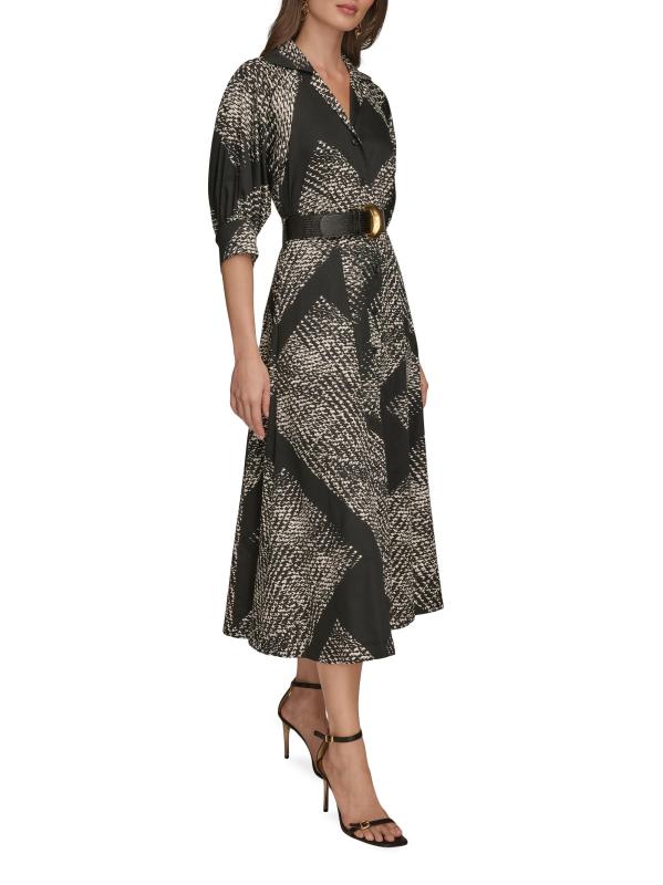 Compra DKNY Vestido camisero largo de satén estampado Saks