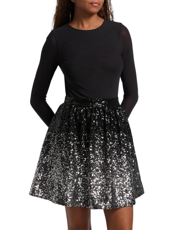【新品】【キラキラ】アリスアンドオリビア alice+olivia♡黒 半袖 Bijou Crystal Gown In Black/off White | Alice + Olivia
