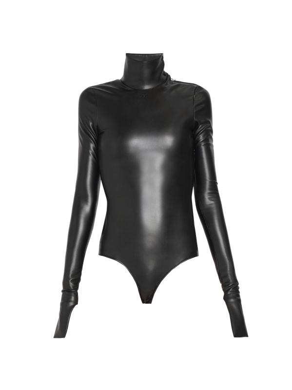 بدلة داخلية بتصميم مووك بياقة عالية بمظهر الجلد