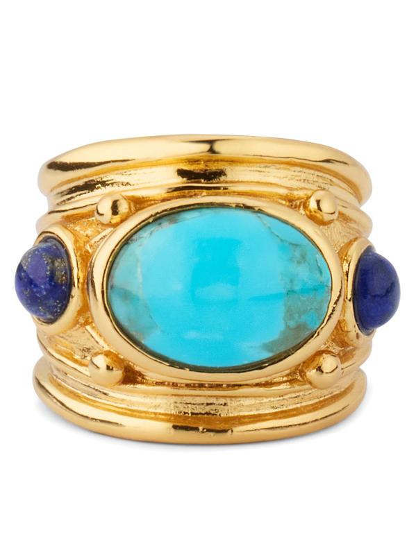 خاتم Simone مطلي بالذهب عيار 24 قيراطًا باللون الفيروزي واللازورد