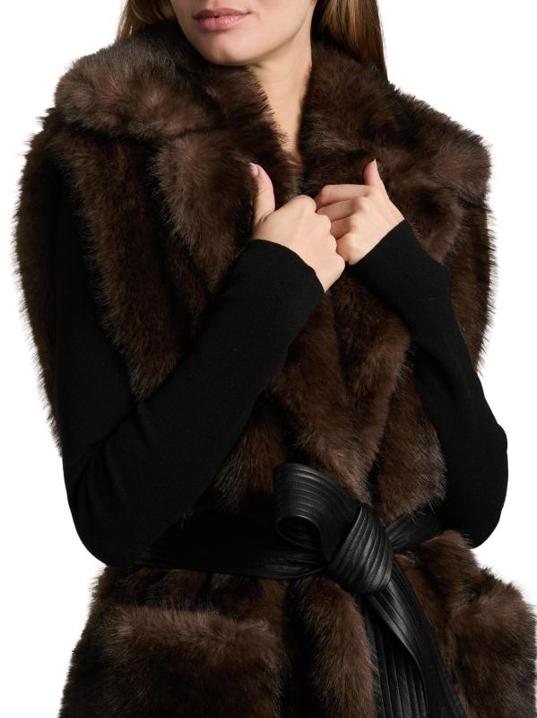 #5: سترة Devon من الفرو الصناعي برباط على الخصر - المنك