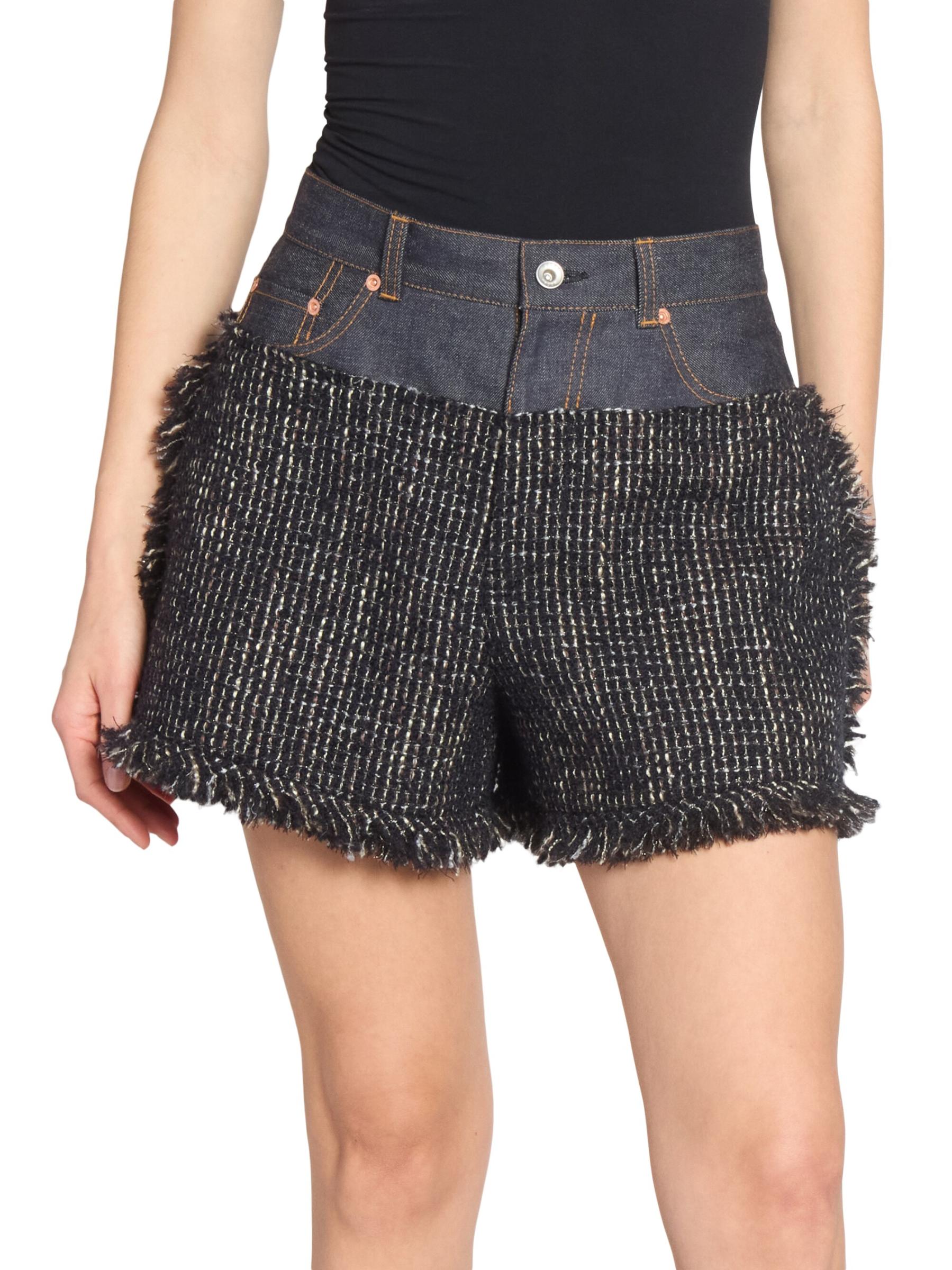 関送込み【sacai】Drawstring tweed shorts Drawstring tweed shorts in white - Sacai | Mytheresa