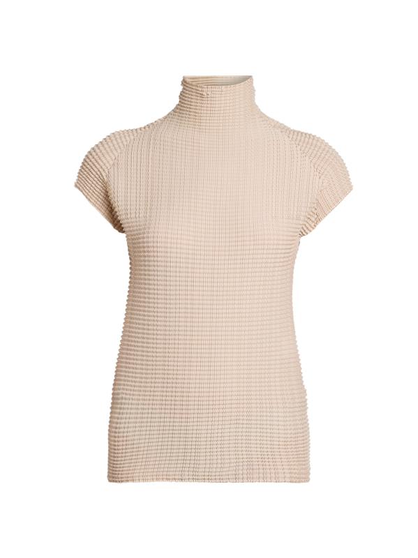 イッセイミヤケ　トップス　ウーリープリーツ　薄い杢グレー系 Issey Miyake - ウーリープリーツトップ をオンライン購入
