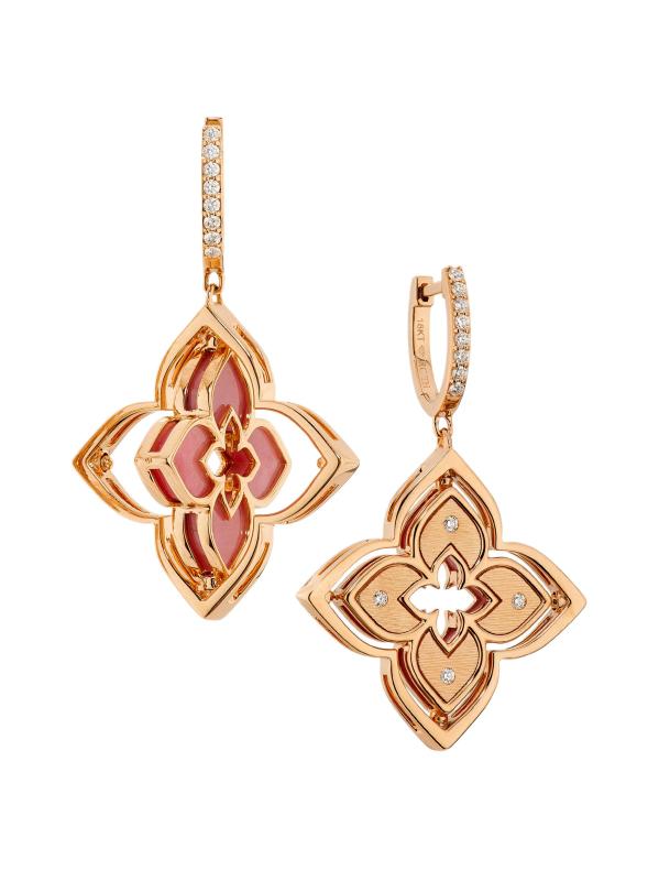 #2: أقراط الأميرة الفينيسية من الذهب الوردي عيار 18 قيراط والرودونيت والألماس عيار 0.19 TCW - روز جولد