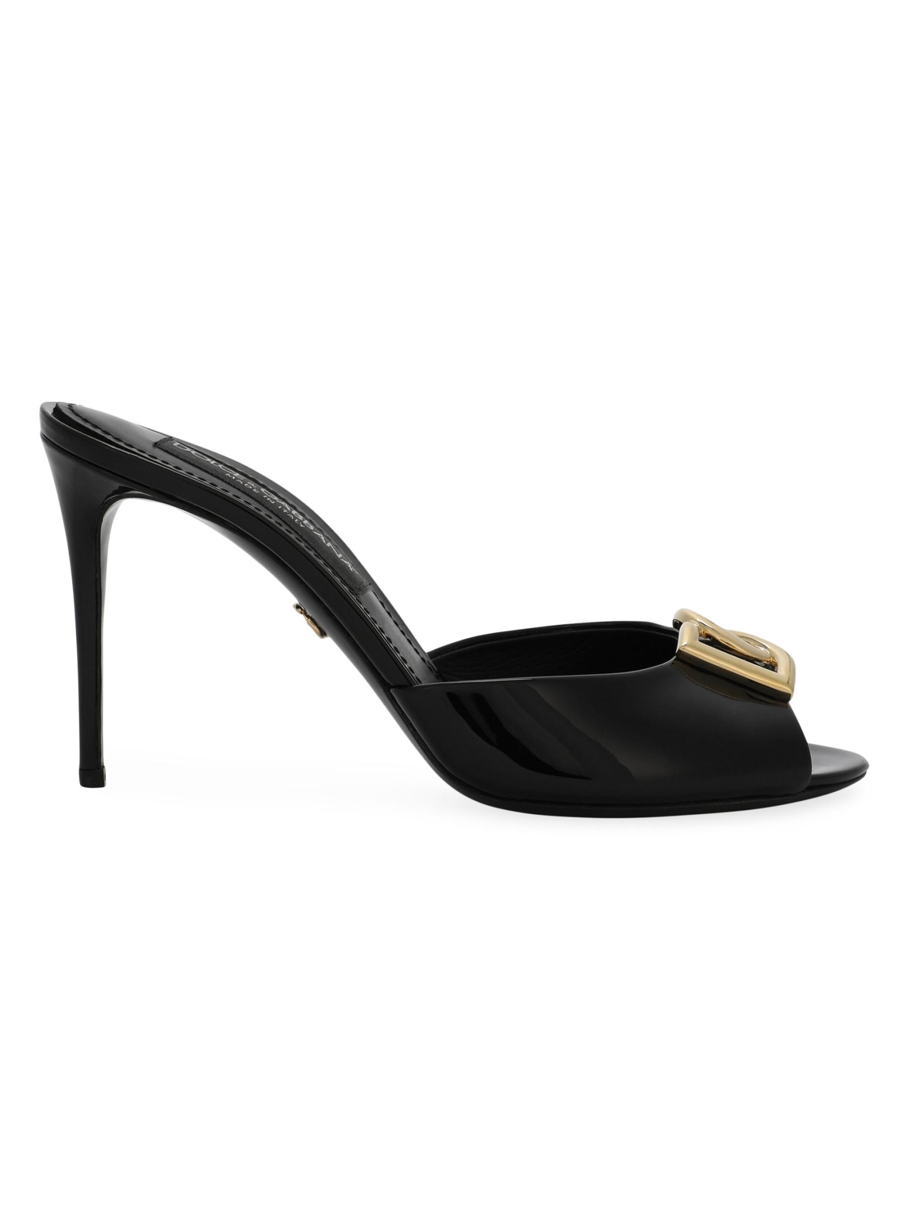 Shop DOLCE&GABBANA - 90MM Leather Logo Mules | Saks Fifth
