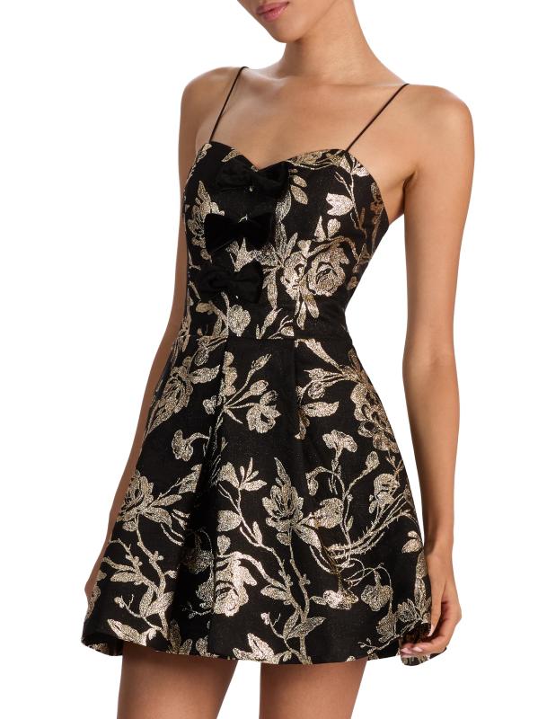 #4: فستان قصير من الجاكار المعدني بفيونكة دانييلا - أسود + ذهبي