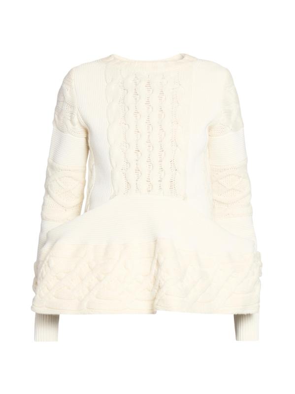 Cable-Knit Wool-Blend Peplum Sweater