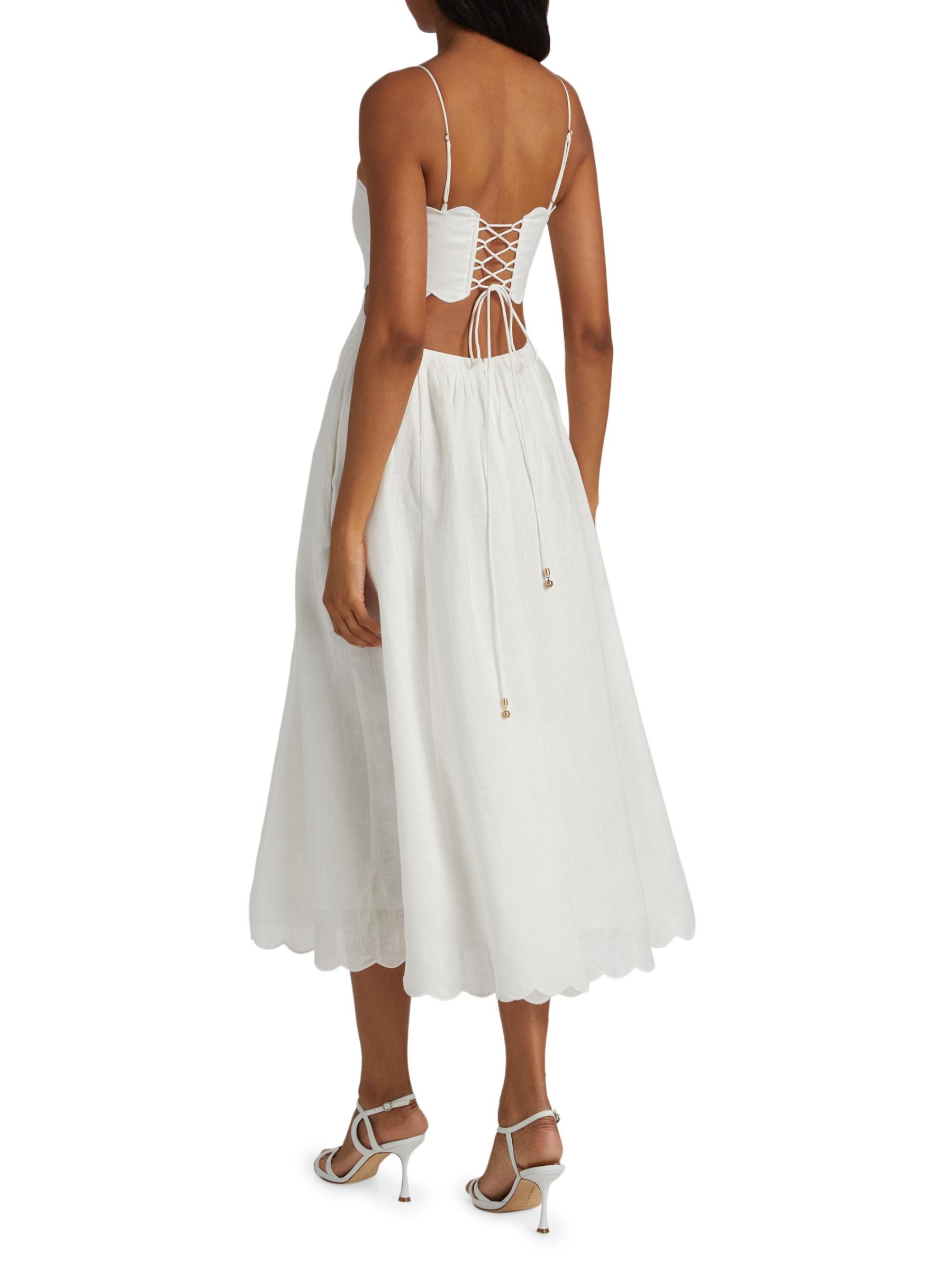 パーティードレス Zimmermann 1760DSS251 Dresses Rhiannon scallop midi dress Zimmermann Rhiannon Scallop Midi Dress in Ivory | FWRD