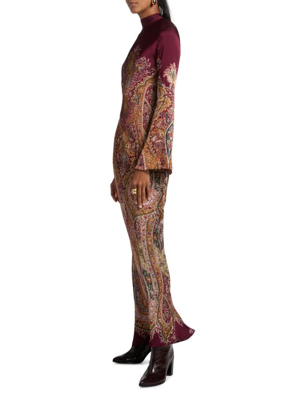 #3: فستان شيفا ساتان طويل بياقة عالية - عنابي اللون