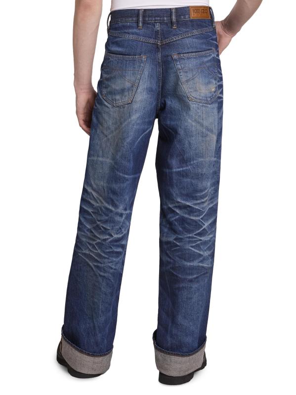 #4: بنطال جينز Turn-Up Wide - قماش جينز أزرق قذر من الأحجار