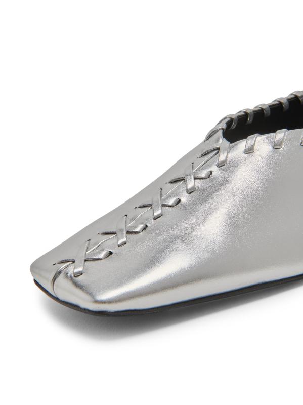 #5: أحذية باليرينا الجلدية - فضي رمادي سماوي