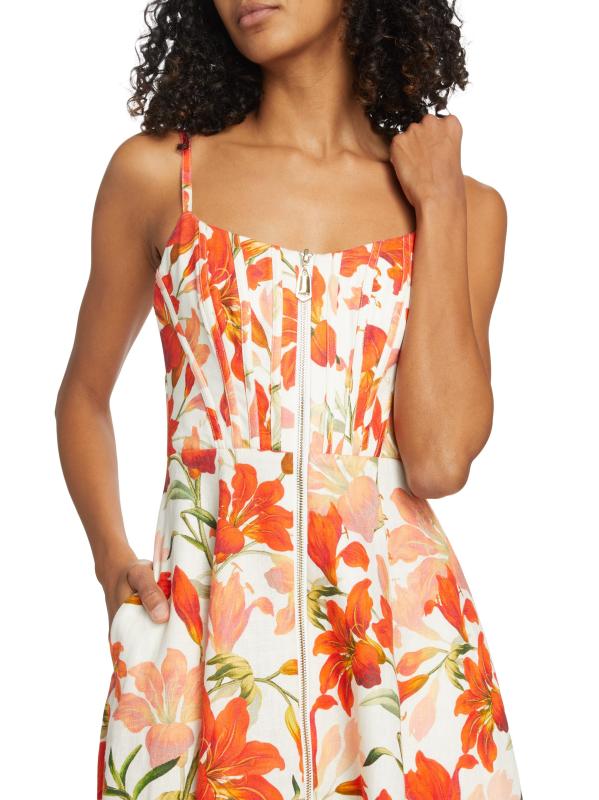 【Zimmermann】Tranquillity floral linen midi dress Shop Zimmermann - Tranquility Linen Floral Front-Zip Midi