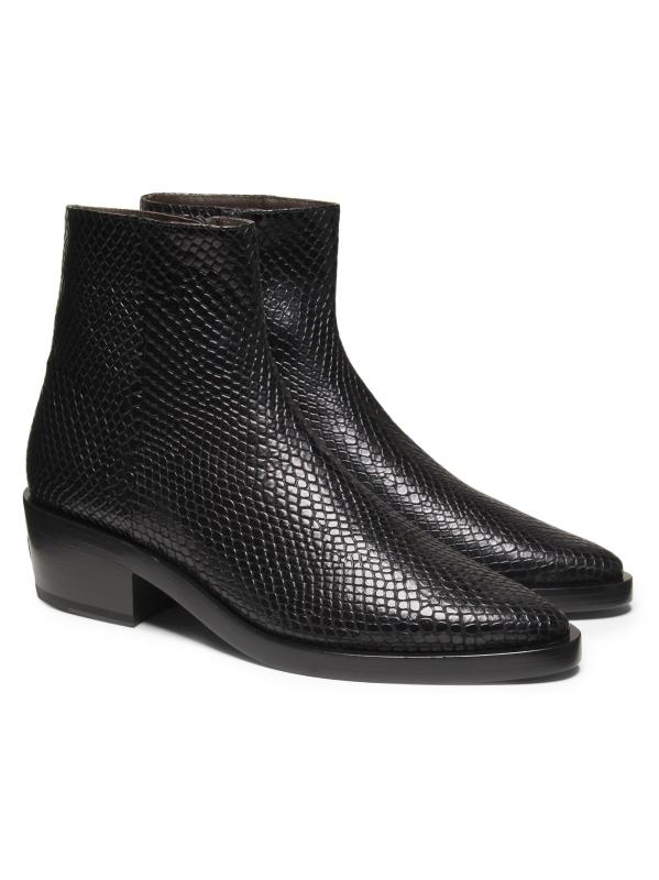 #2: أحذية الكاحل الجلدية المنقوشة بجلد الأفعى من سانتا في - أسود