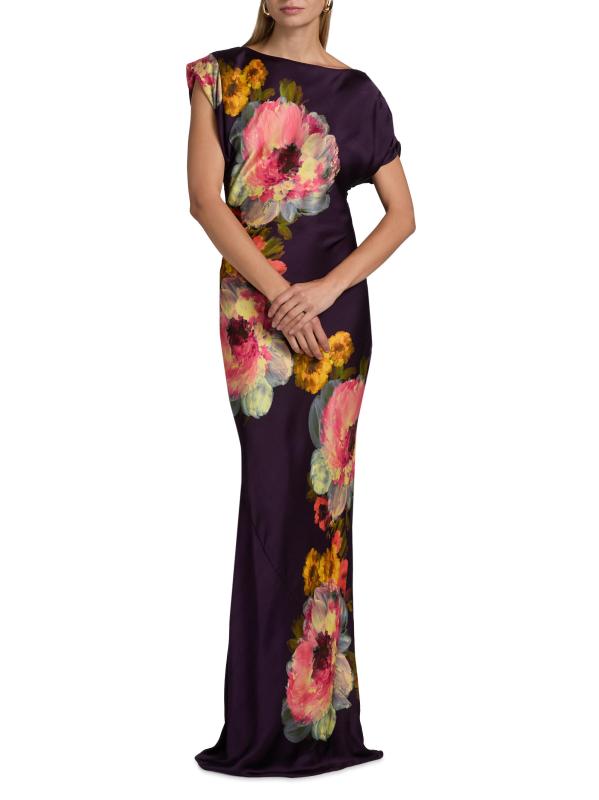 #2: فستان Elroy الطويل بقصة منحازة بنقشة الزهور - طباعة منتصف الليل